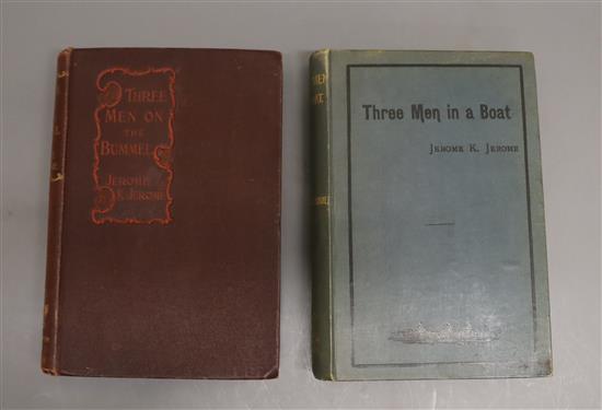 Jerome, Jerome K - Three Men in a Boat, 8vo, pictorial blue cloth, Bristol and London 1889; and Three Men on